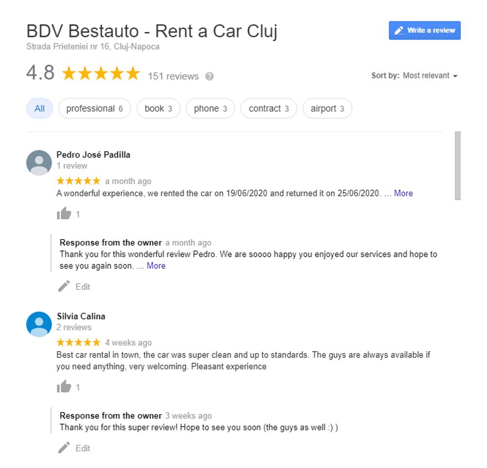 Car rental reviews
